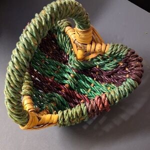 Handwoven Multicolor Decorative Rope Basket - Green, Purple & Yellow